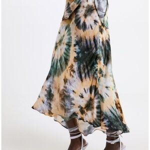Zara Asymmetrical Tie-Dye Skirt in Green and Tan